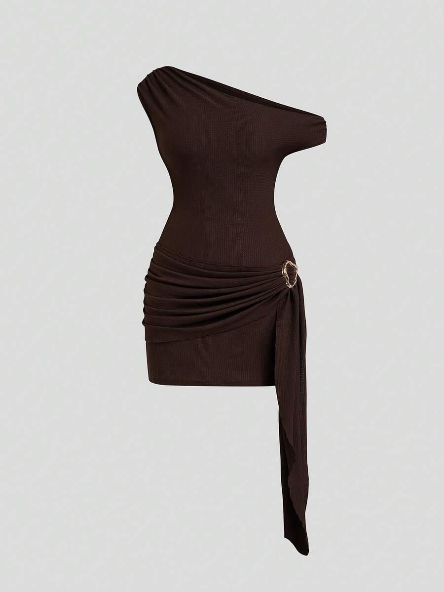brązowa mini sukienka