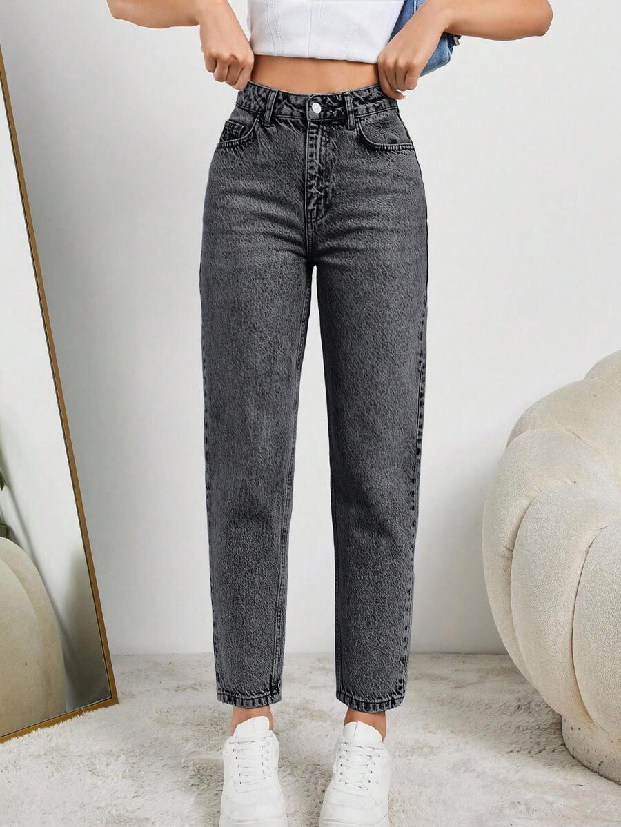 SZARE SPODNIE MOM JEANS 