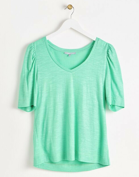 zielona bluzka v-neck bufki połysk