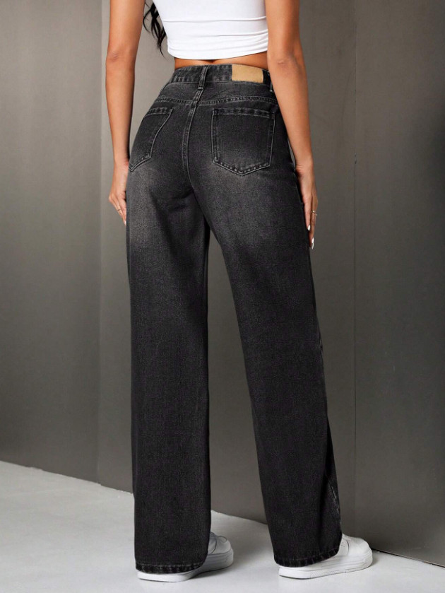 CZARNE SPODNIE JEANS PROSTA NOGAWKA 