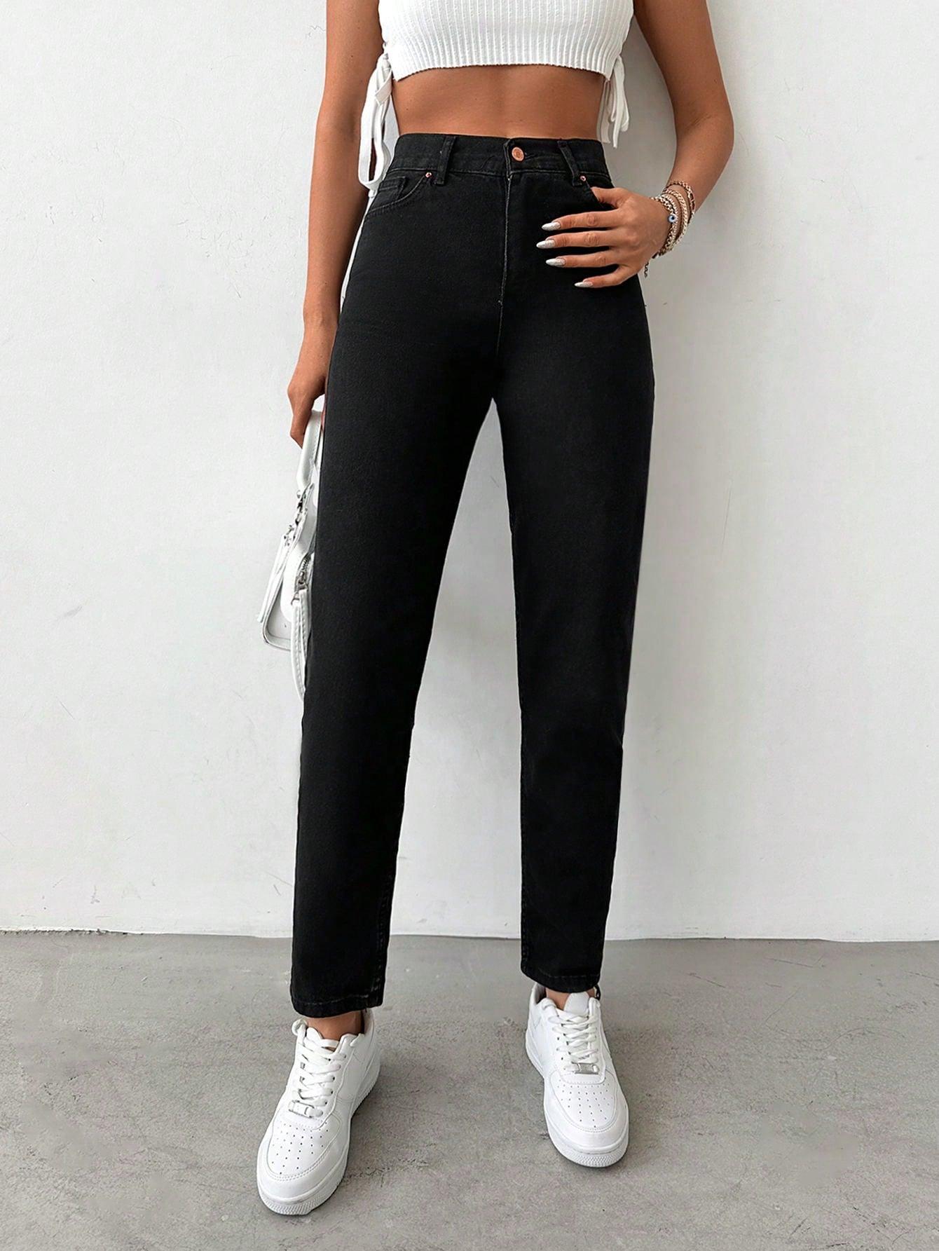 CZARNE SPODNIE MOM JEANS