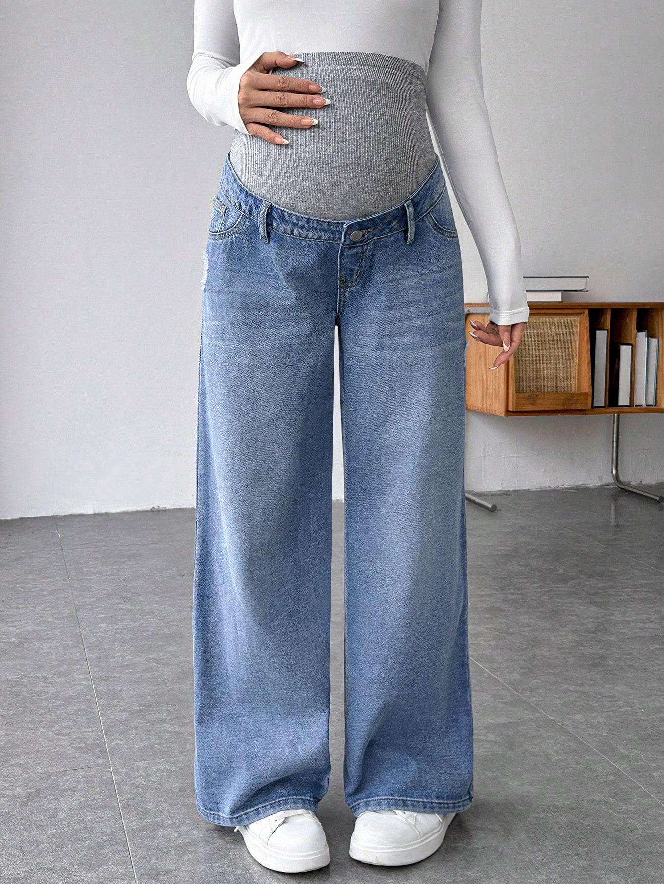 CIĄŻOWE SPODNIE JEANS SZEROKIE NOGAWKI