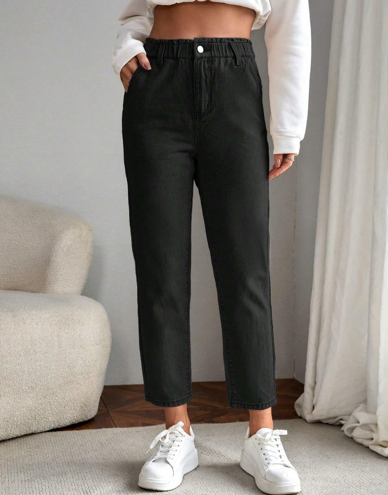 CZARNE SPODNIE JEANS WYSOKI STAN 