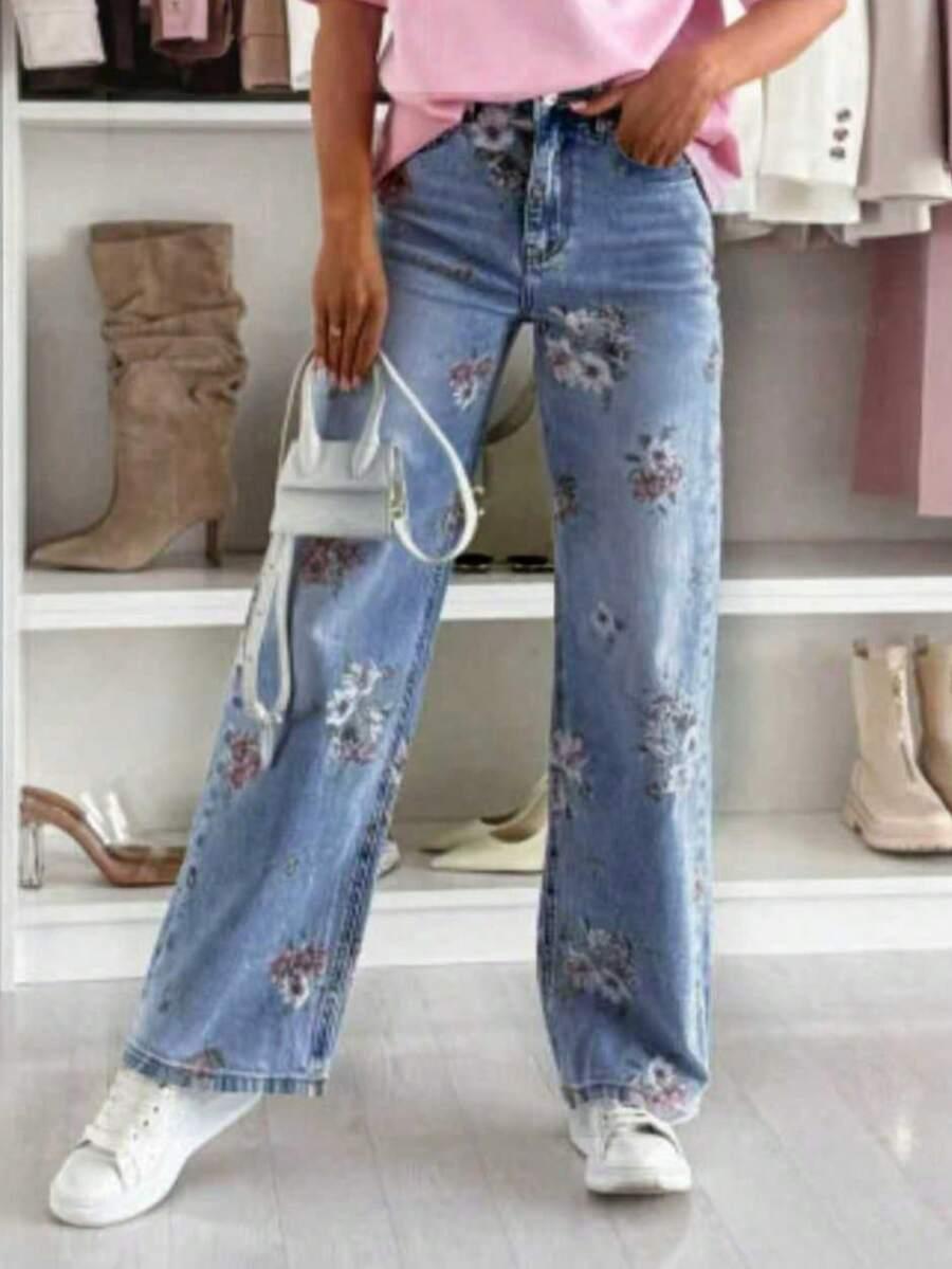 SPODNIE JEANS W KWIATY