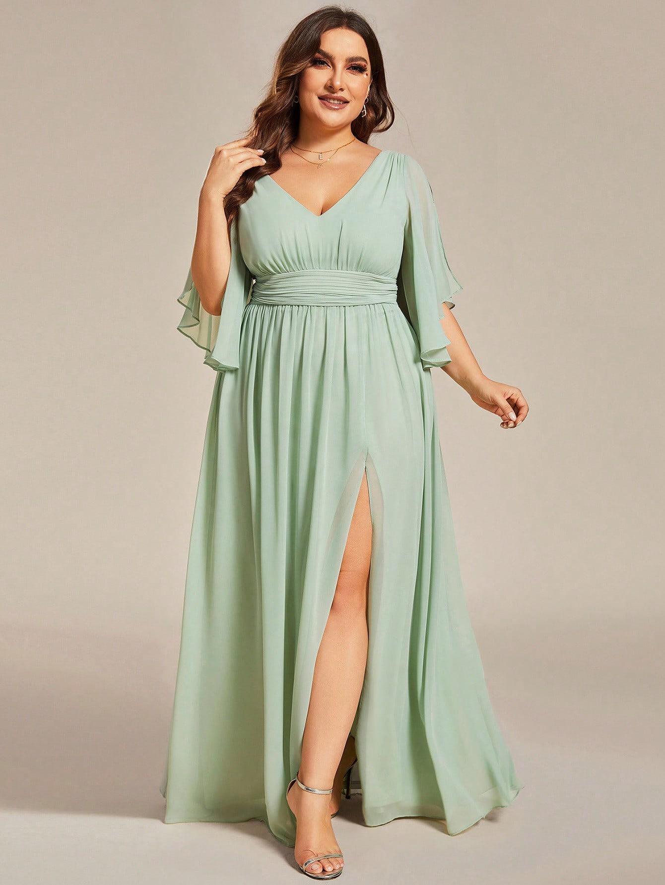 ZIELONA MAXI SUKIENKA V-NECK