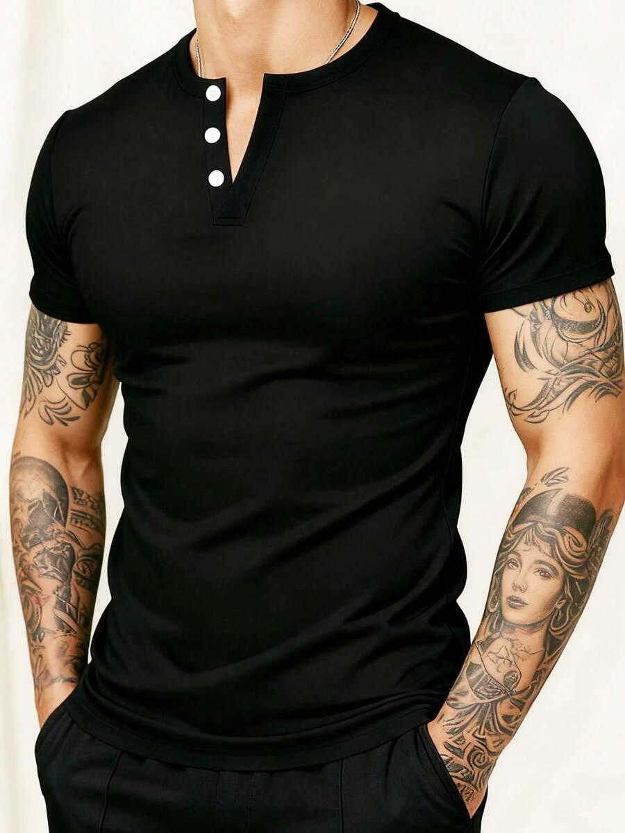 czarny t-shirt guziki 