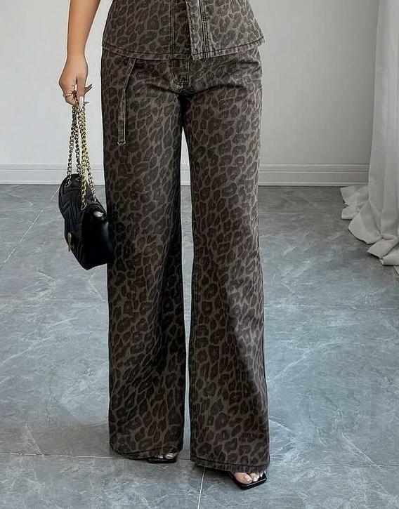 spodnie jeans animal print 