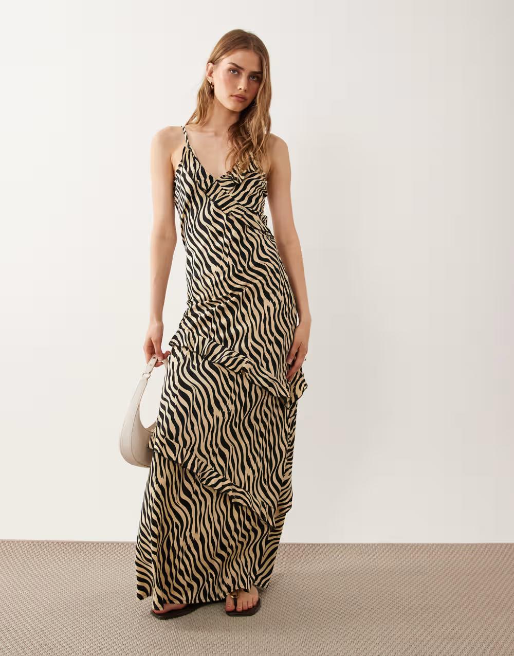 MAXI SUKIENKA RAMIĄCZKA ANIMAL PRINT FALBANA