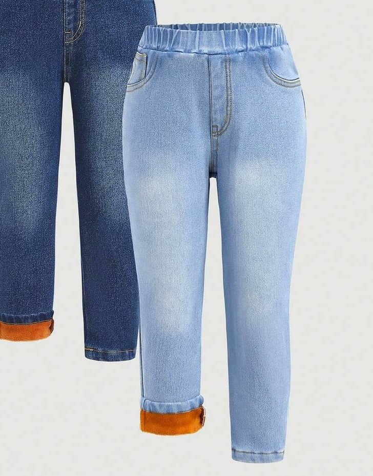 niebieskie ocieplane spodnie jeans