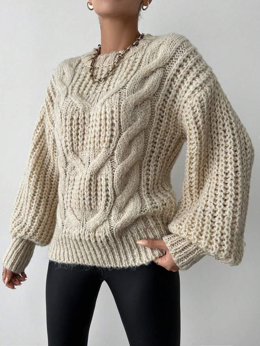 BEŻOWY SWETER DZIANINA 