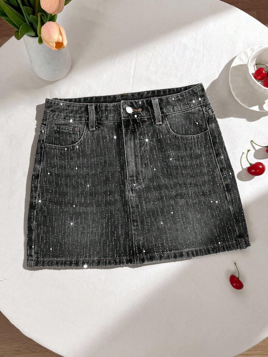 CZARNA MINI SPÓDNICA JEANS ZDOBIENIE