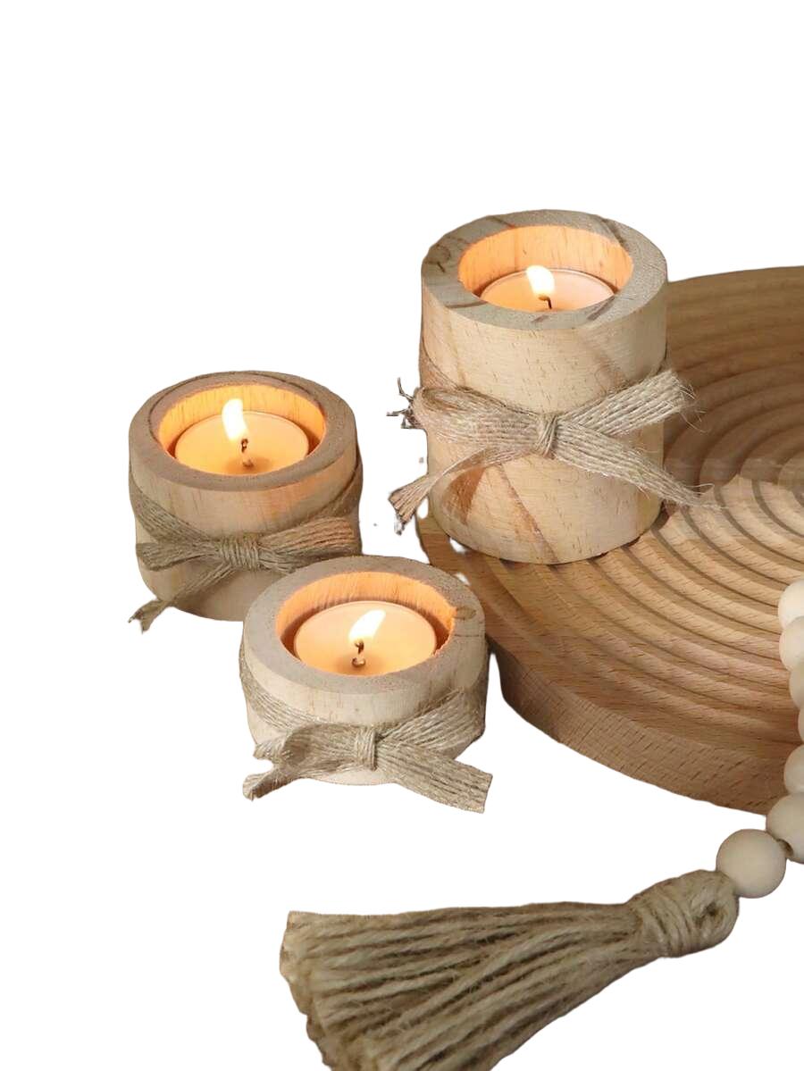 drewniane świeczniki 3-pack