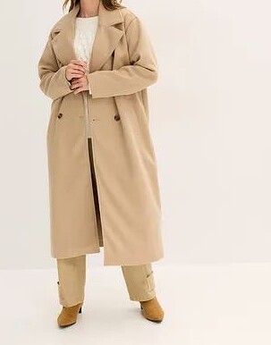 PŁASZCZ DAMSKI PLUS SIZE ECRU DO POŁOWY ŁYDKI