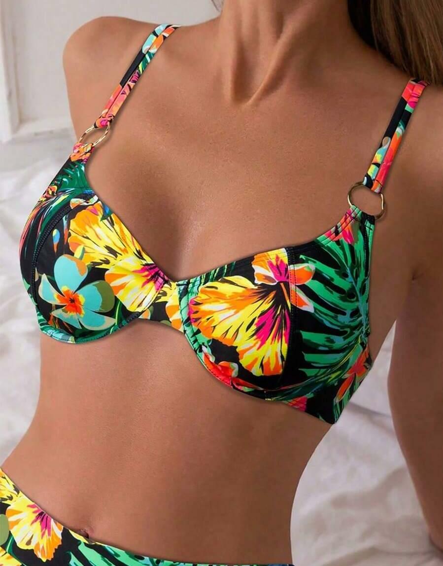 góra od bikini wzór roślinny 