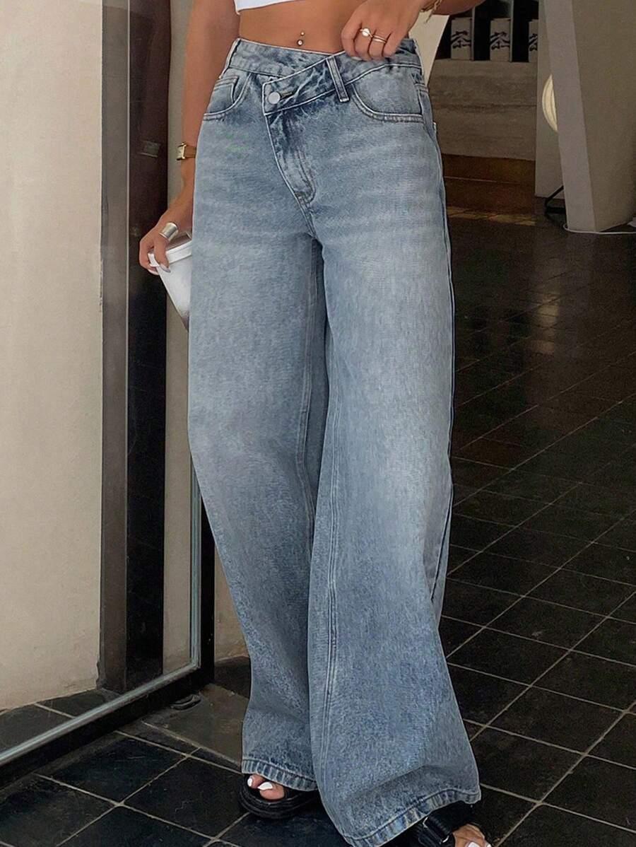 PROSTE SPODNIE JEANS ASYMETRIA