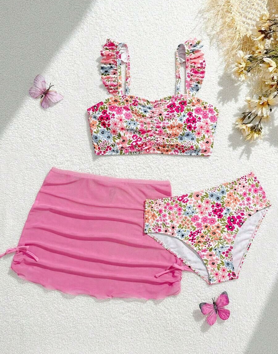 3-CZĘŚCIOWY STRÓJ KĄPIELOWY bikini spódnica komplet