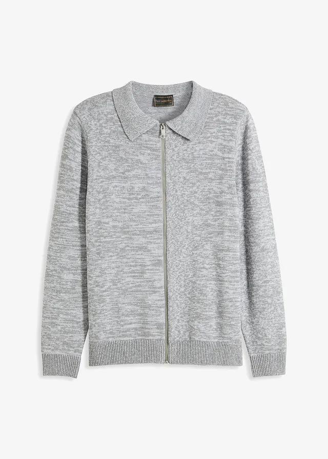 SWETER MĘSKI SIWY MELANŻ PÓŁGOLF BAWEŁNA REGULAR