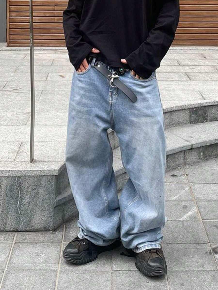 niebieskie spodnie baggy jeans