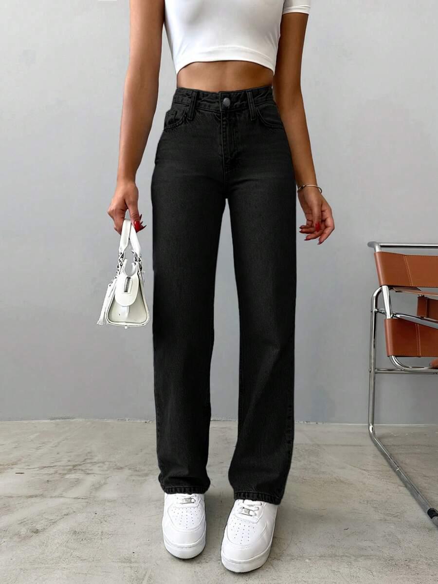 CZARNE SPODNIE JEANS WYSOKI STAN 