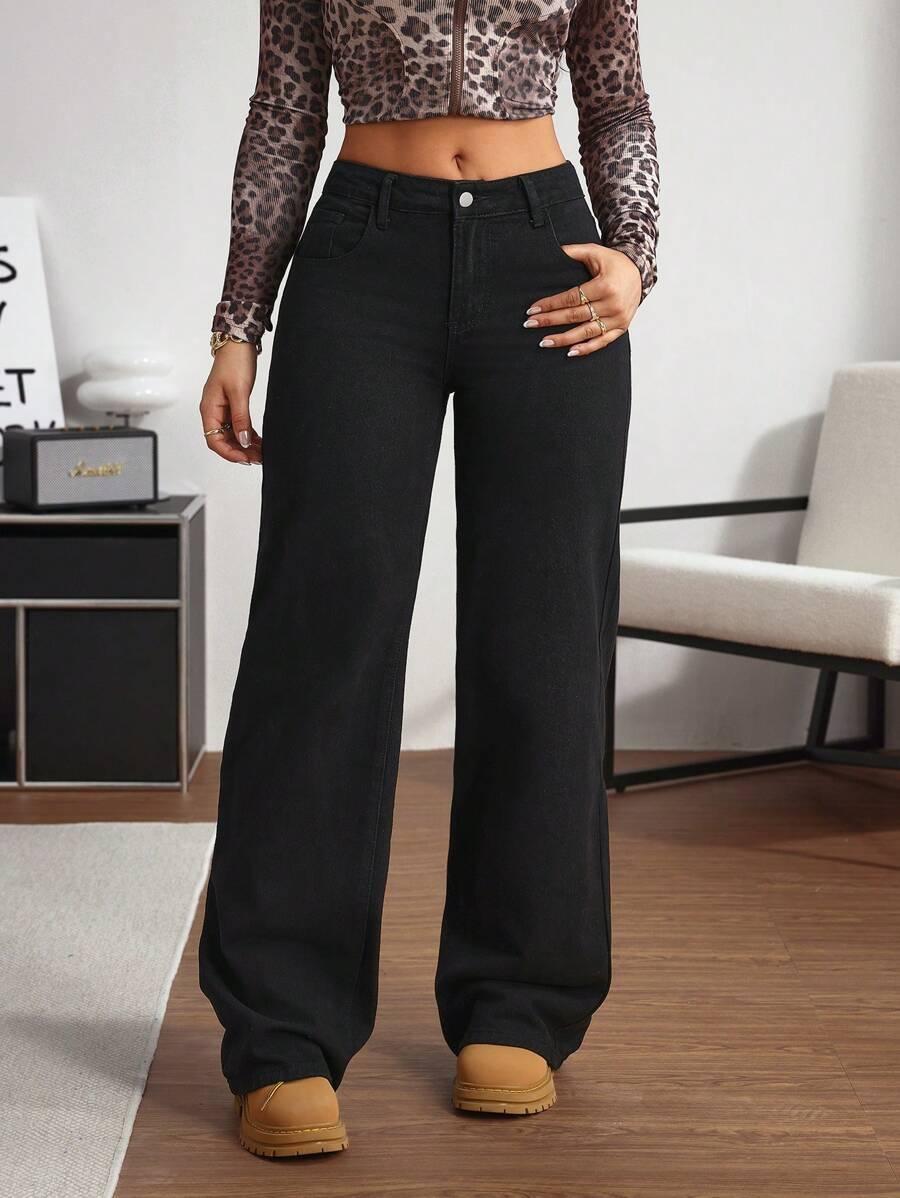 CZARNE SPODNIE JEANS PROSTE NOGAWKI