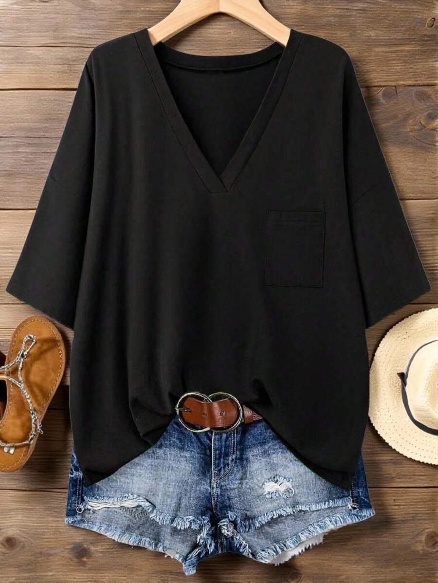 CZARNA BLUZKA V-NECK 