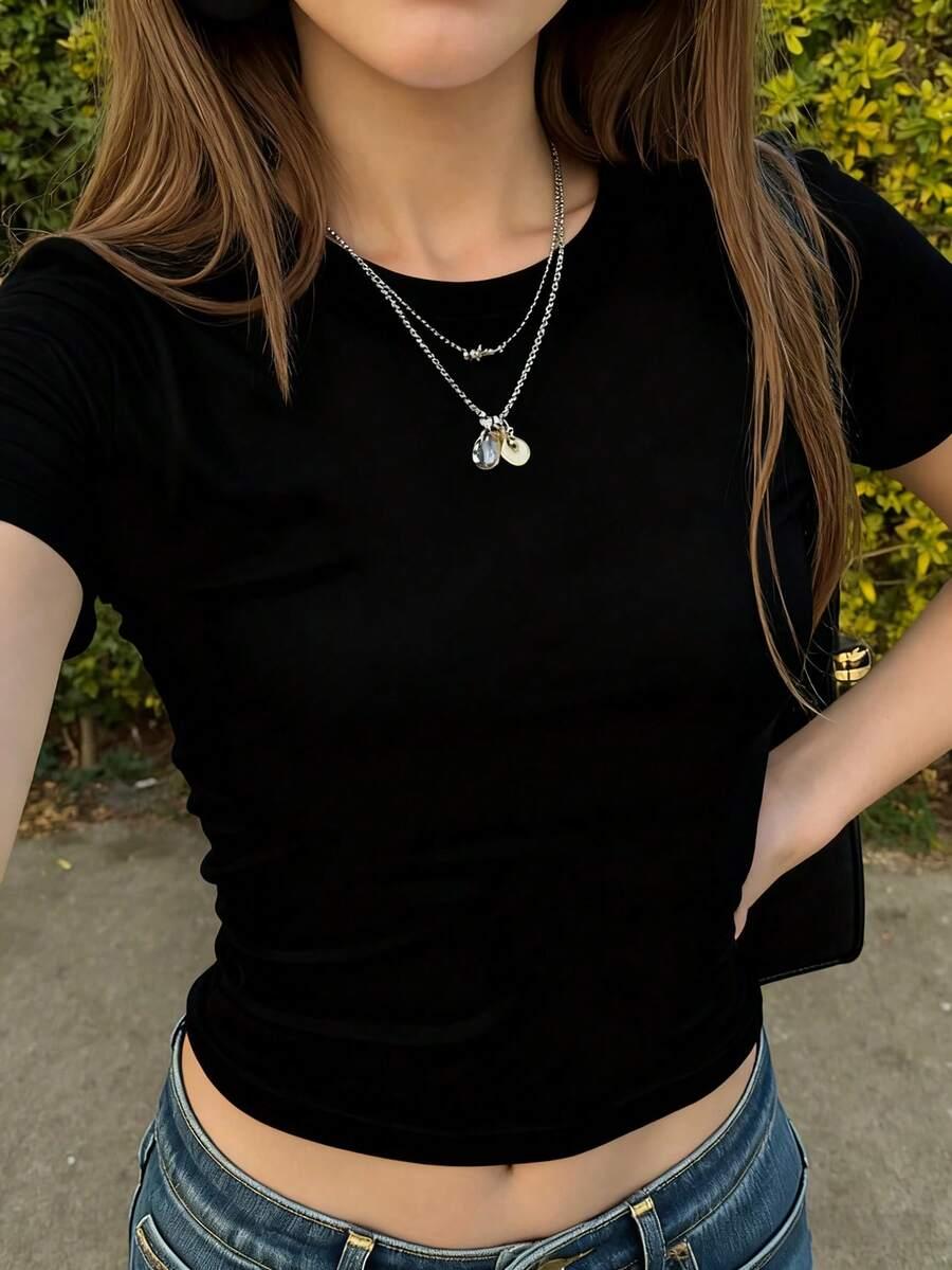 czarny t-shirt krótki rękaw