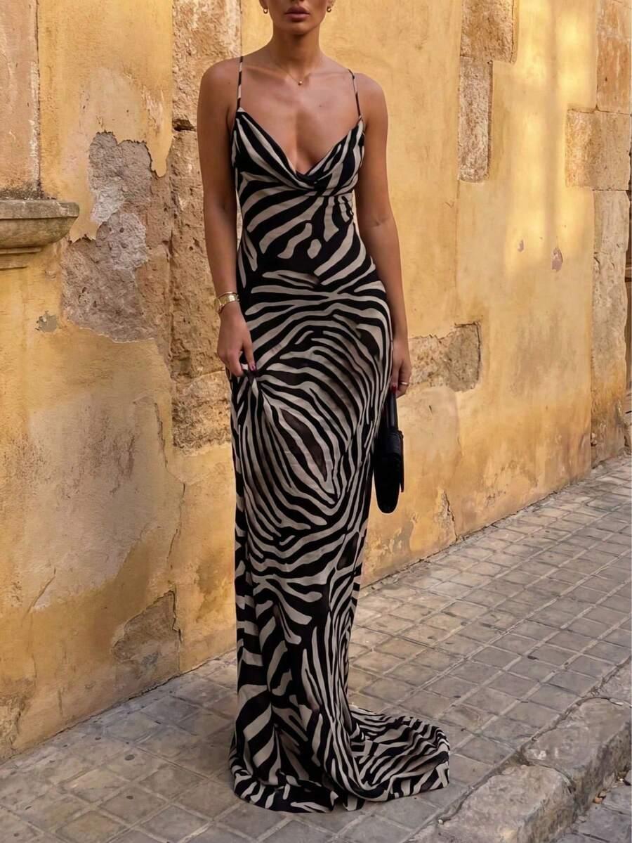maxi sukienka lejący dekolt animal print