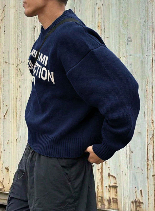 GRANATOWY SWETER OKRĄGŁY DEKOLT