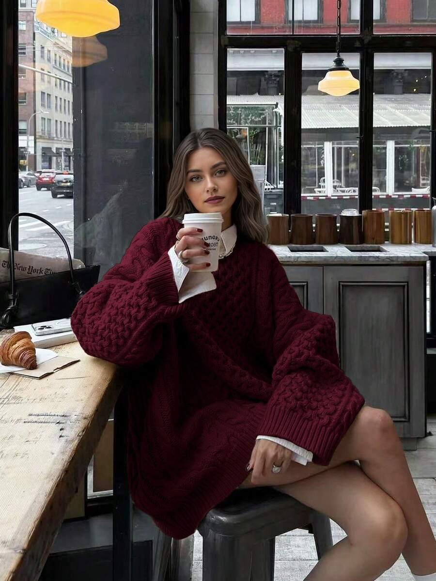 BORDOWY DZIANINOWY SWETER