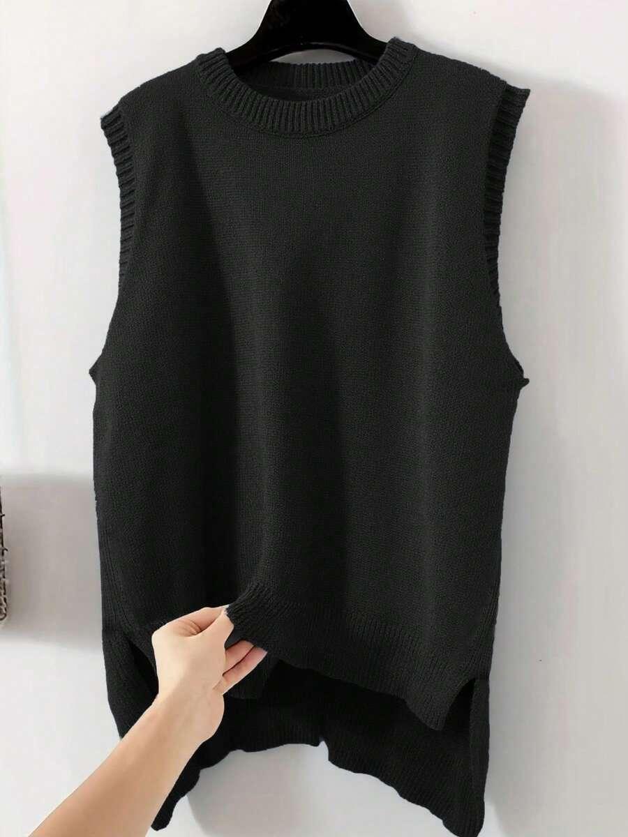 czarny SWETER BEZ RĘKAWÓW 