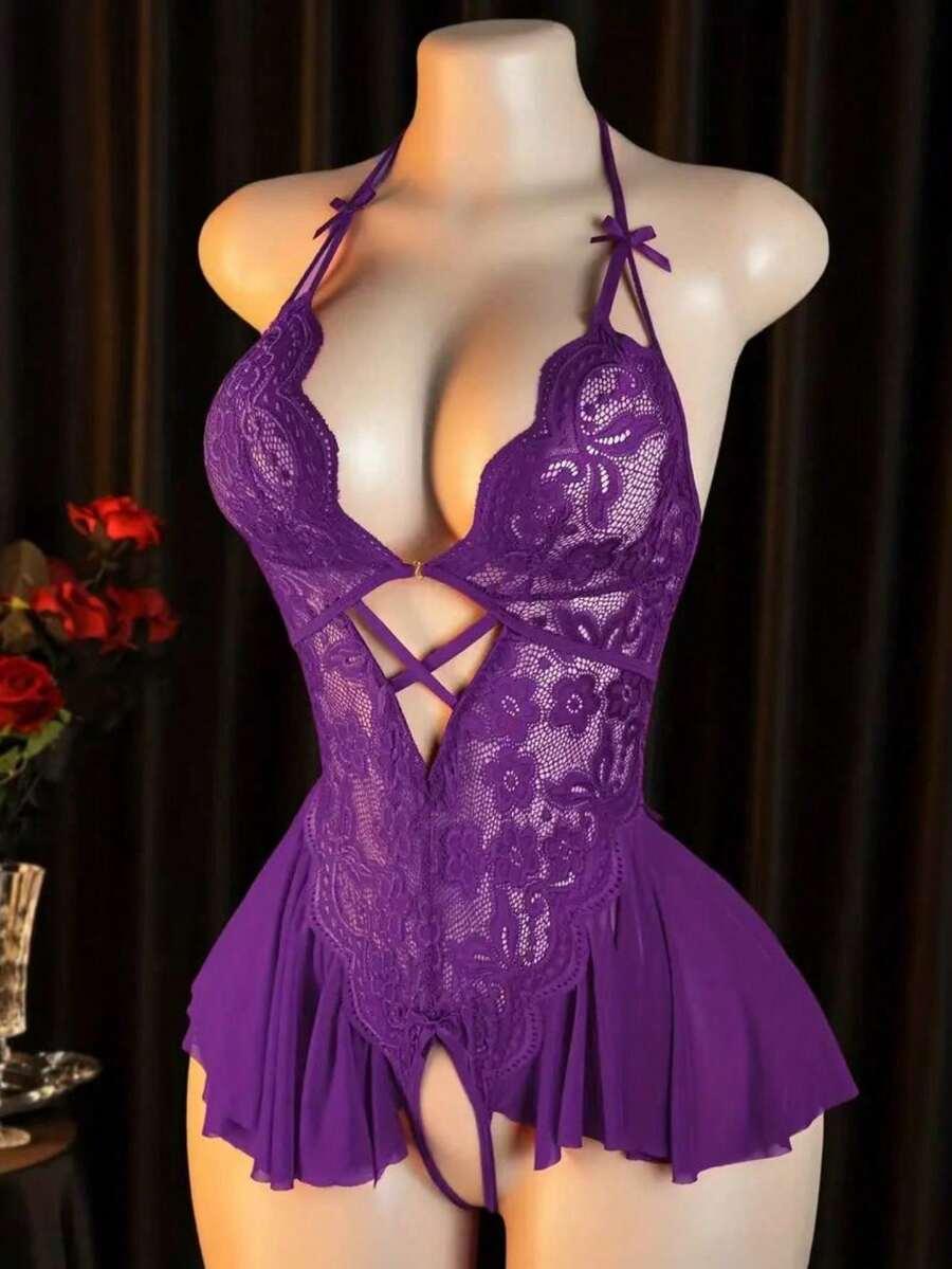 FIOLETOWE BODY KORONKA