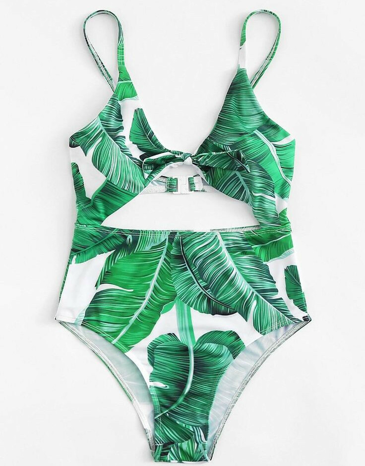 STRÓJ KĄPIELOWY wycięcie tropical print liście