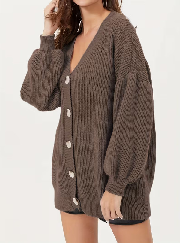brązowy sweter kardigan v-neck guziki