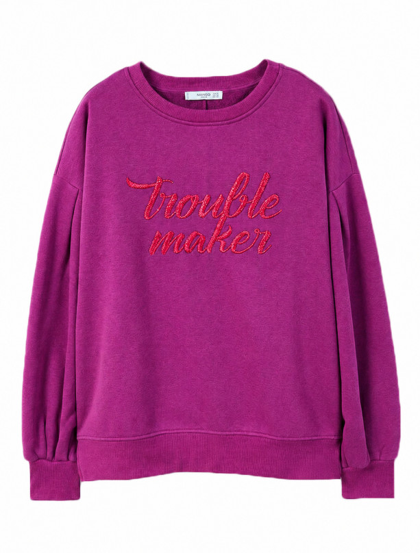 różowa bluza haft napis trouble maker