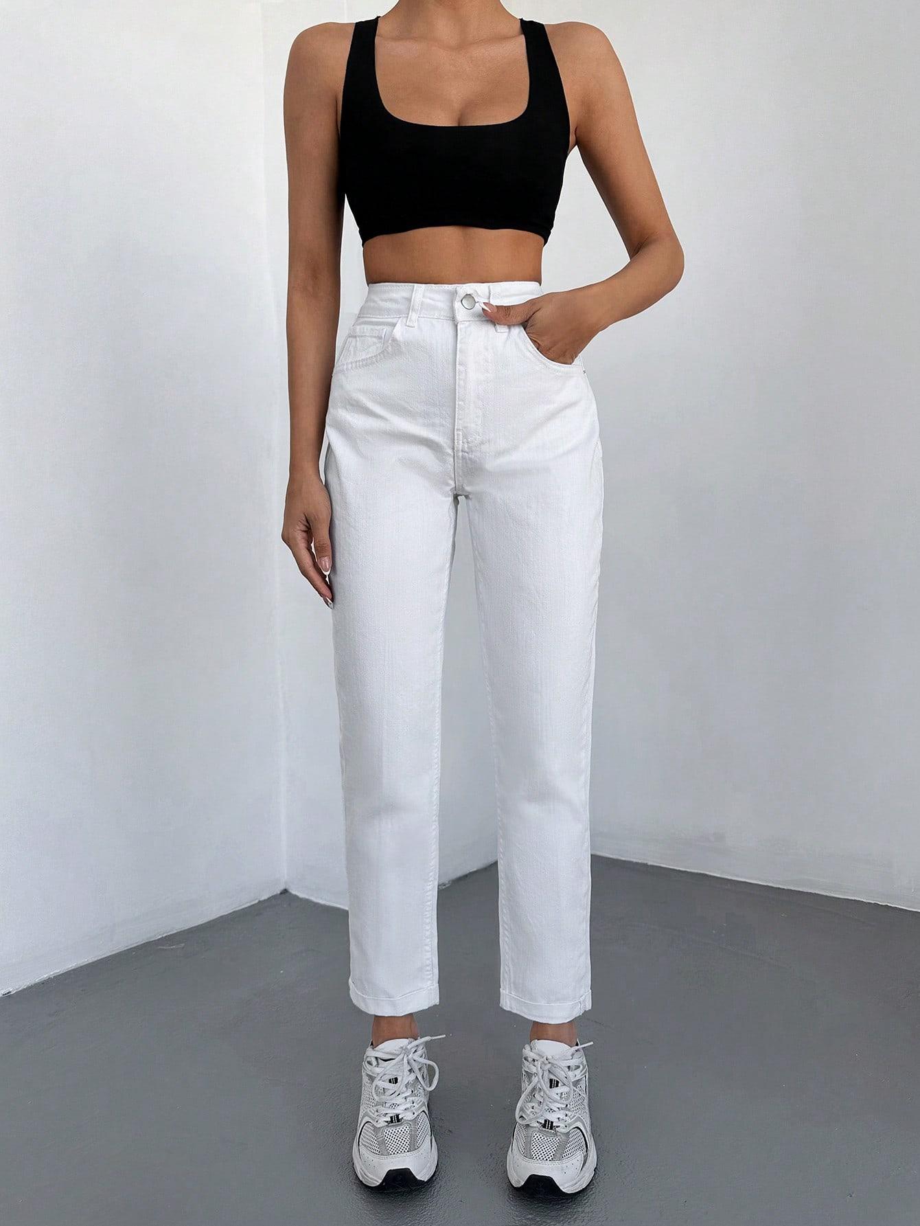 BIAŁE SPODNIE MOM JEANS WYSOKI STAN