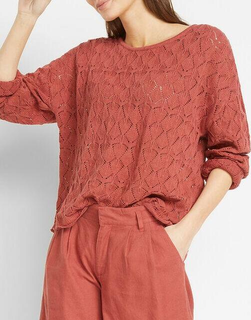 SWETER AŻUROWY Z DOMIESZKĄ LNU