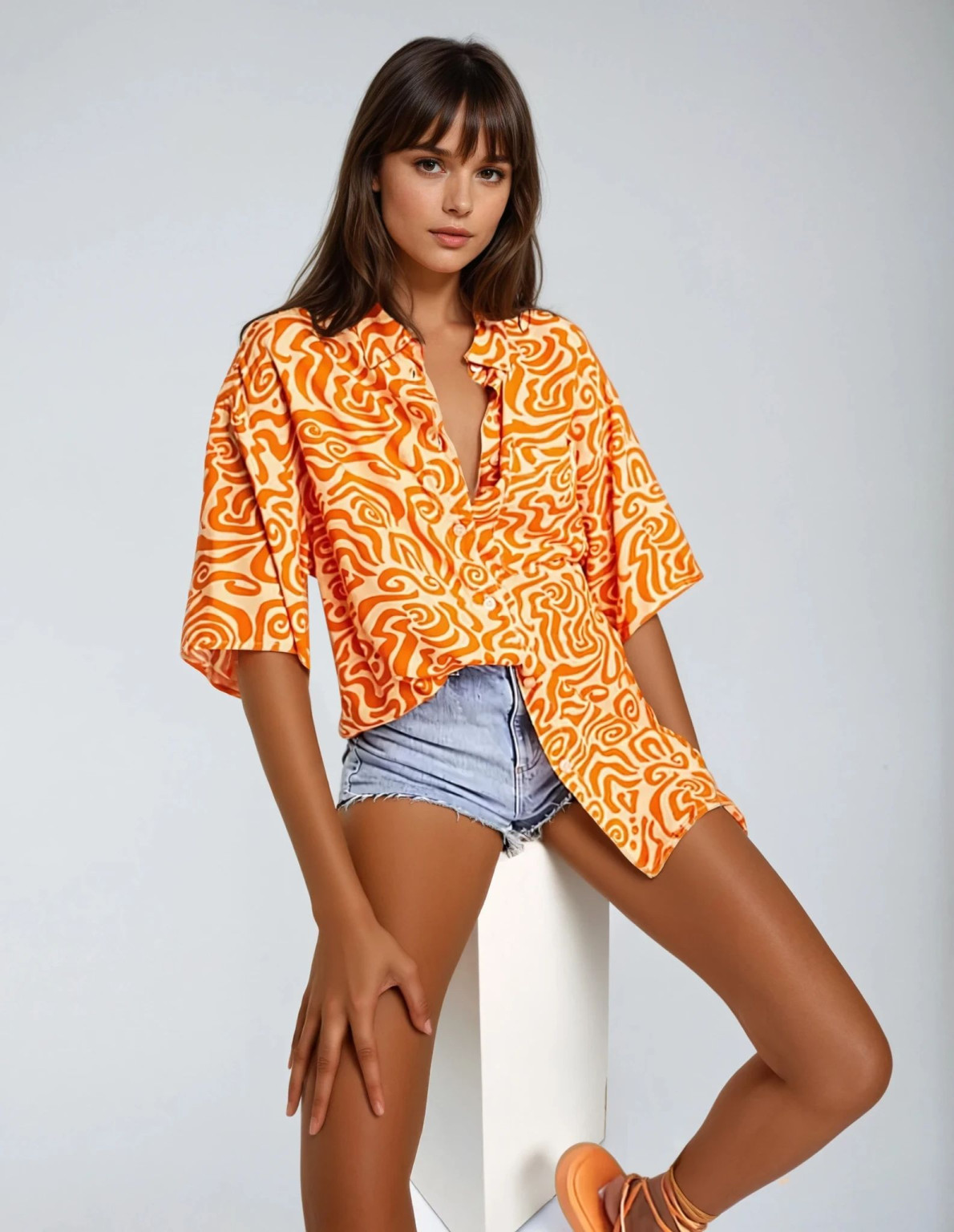 koszula print casual rękaw 3/4