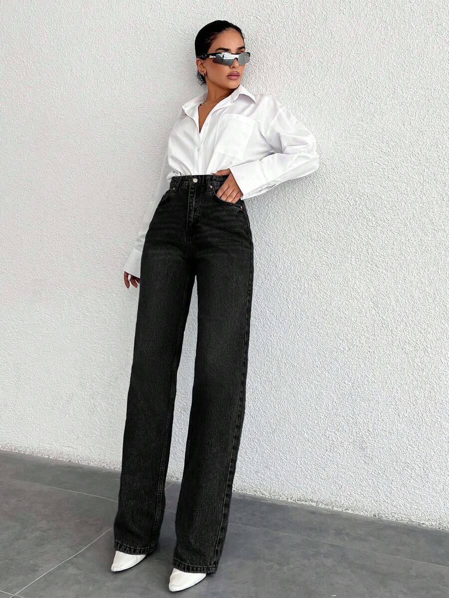 CZARNE PROSTE JEANSY 