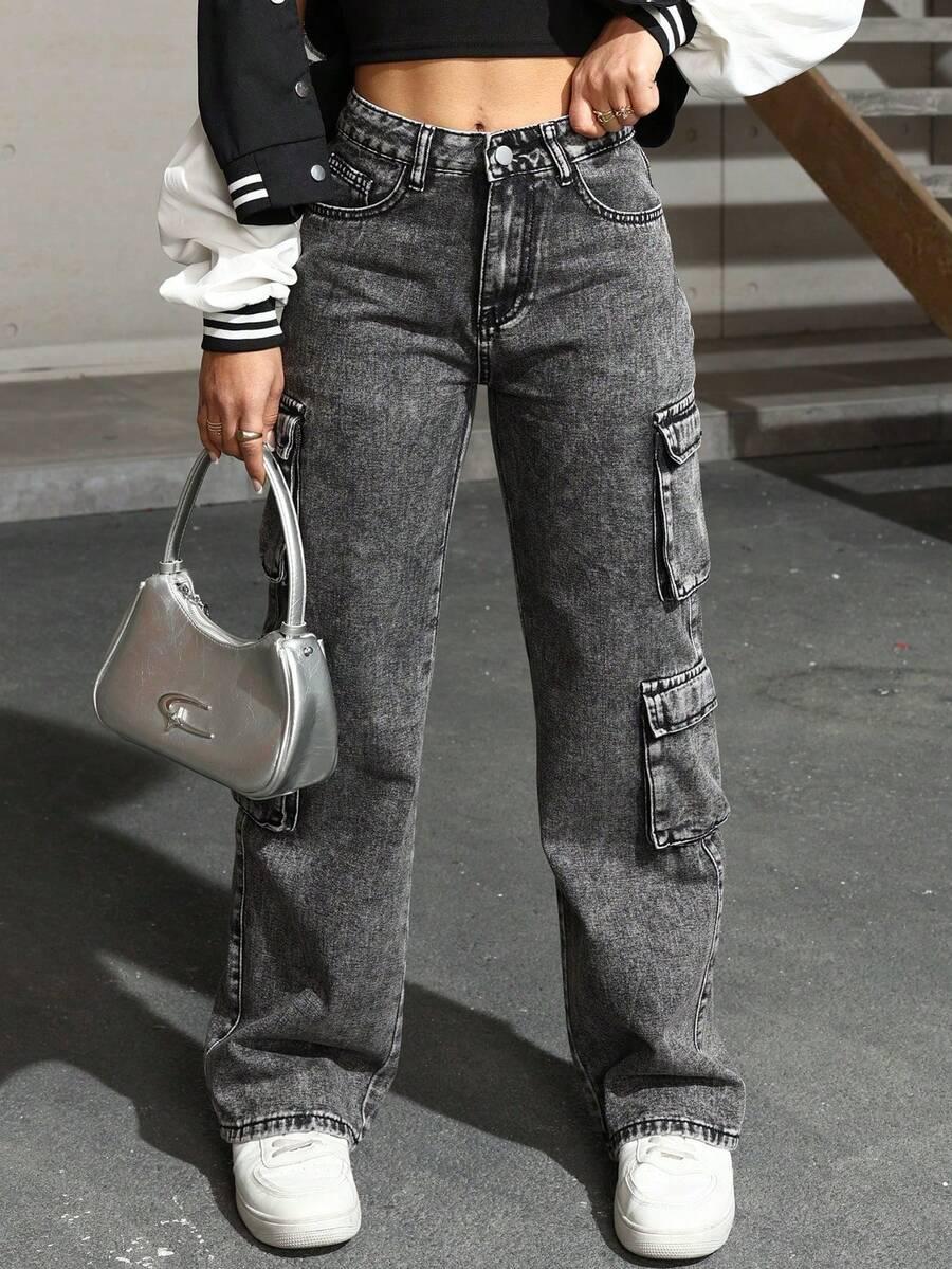 CZARNE SPODNIE JEANS cargo 