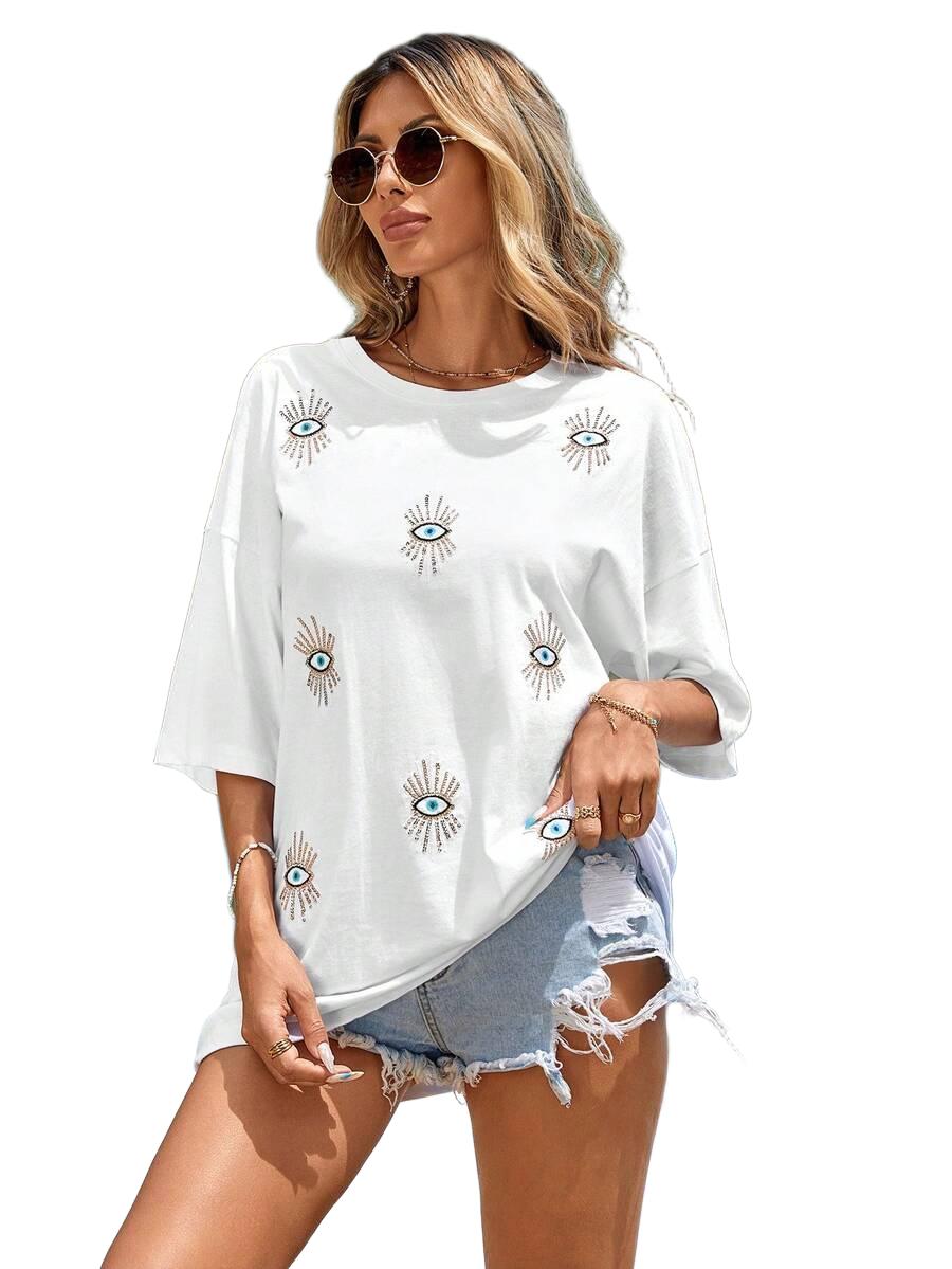 T-SHIRT DAMSKI OVERSIZE HAFT CEKINY
