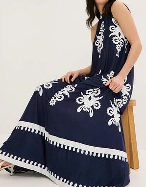 SUKIENKA BOHO MAXI Z OKRĄGŁYM DEKOLTEM