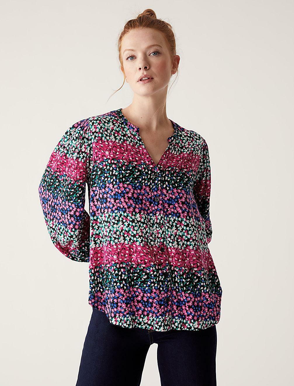 BLUZKA W KWIATY T41-1485W-ZZ