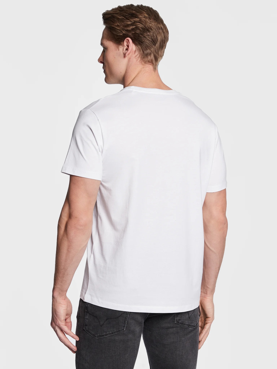 biały t-shirt okrągły dekolt logo regular fit