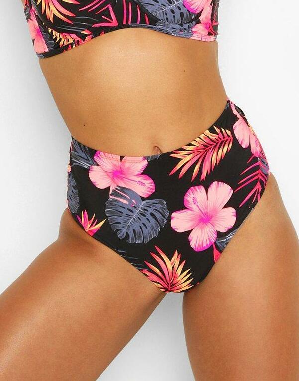 dół od bikini wysoki stan tropical print kwiaty liście