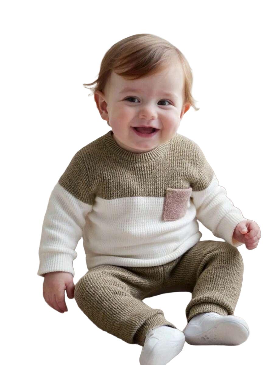 SWETER SPODNIE KOMPLET DZIANINOWY