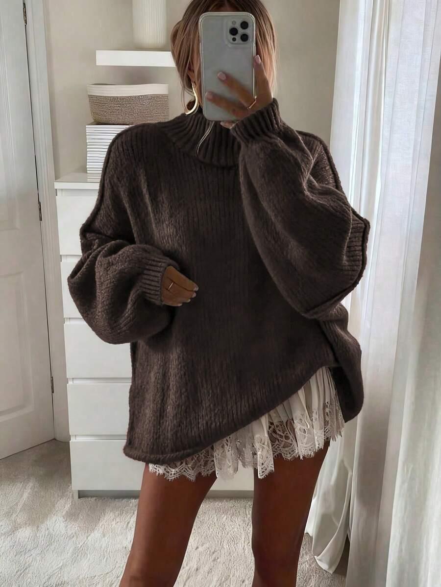 brązowy sweter długi rękaw