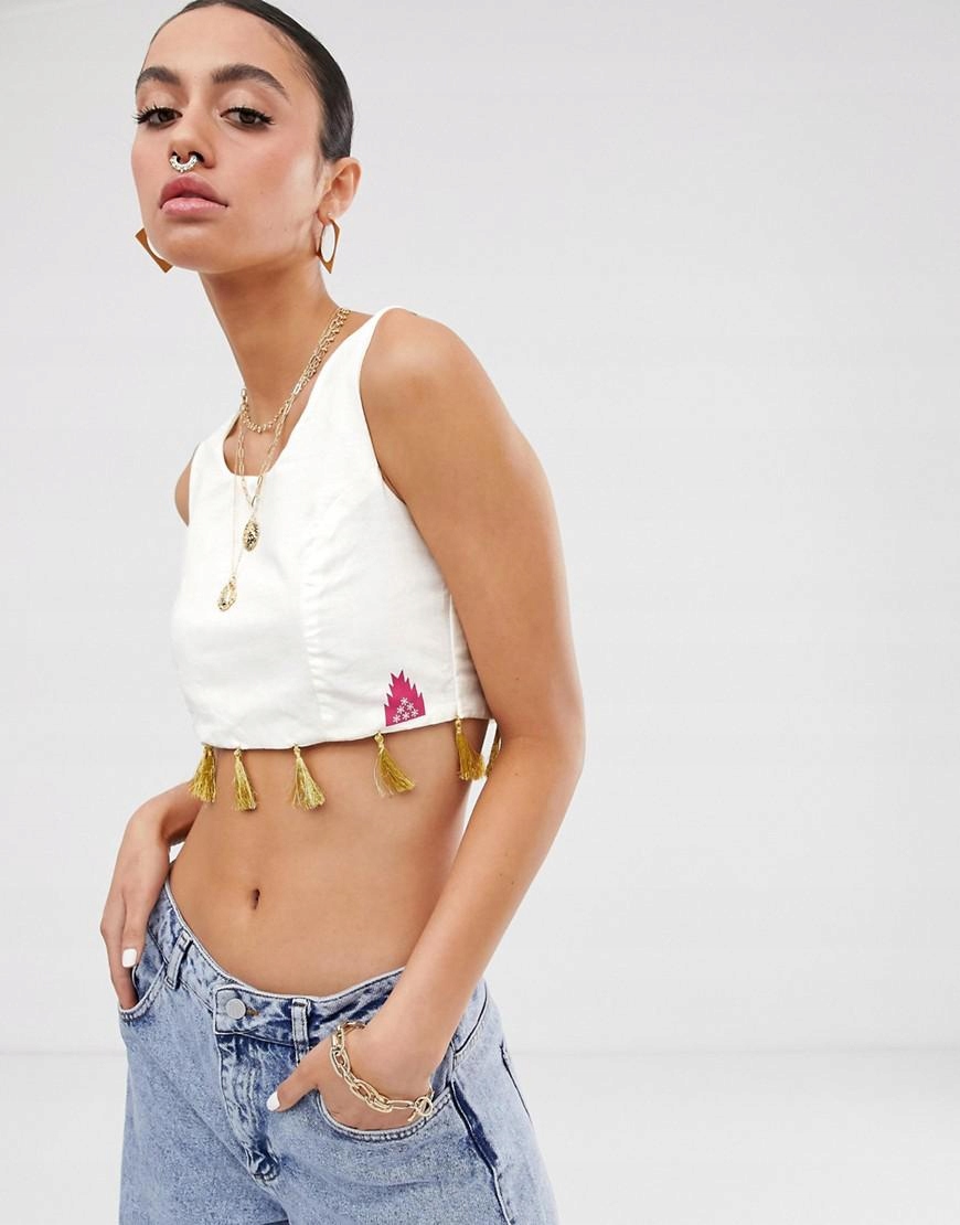 crop top zamek frędzle 
