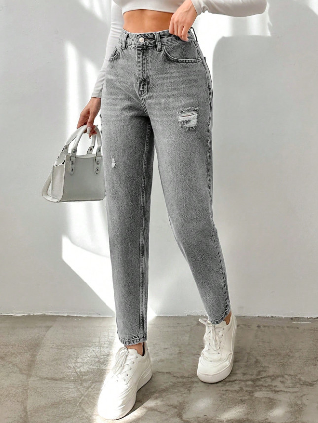 SZARE SPODNIE JEANS KIESZENIE 