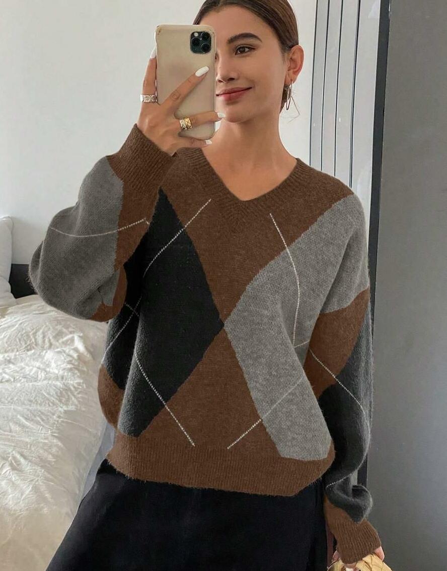 SWETER V-NECK PRINT