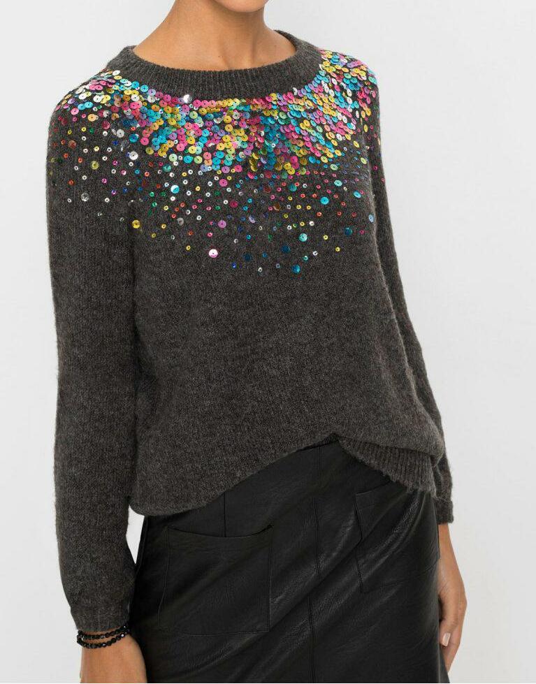 SWETER Z KOLOROWY CEKINAMI 
